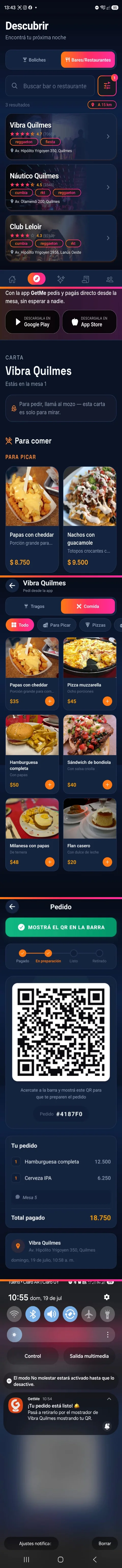 Pedí de la mesa, como quieras — recorrido de pantallas